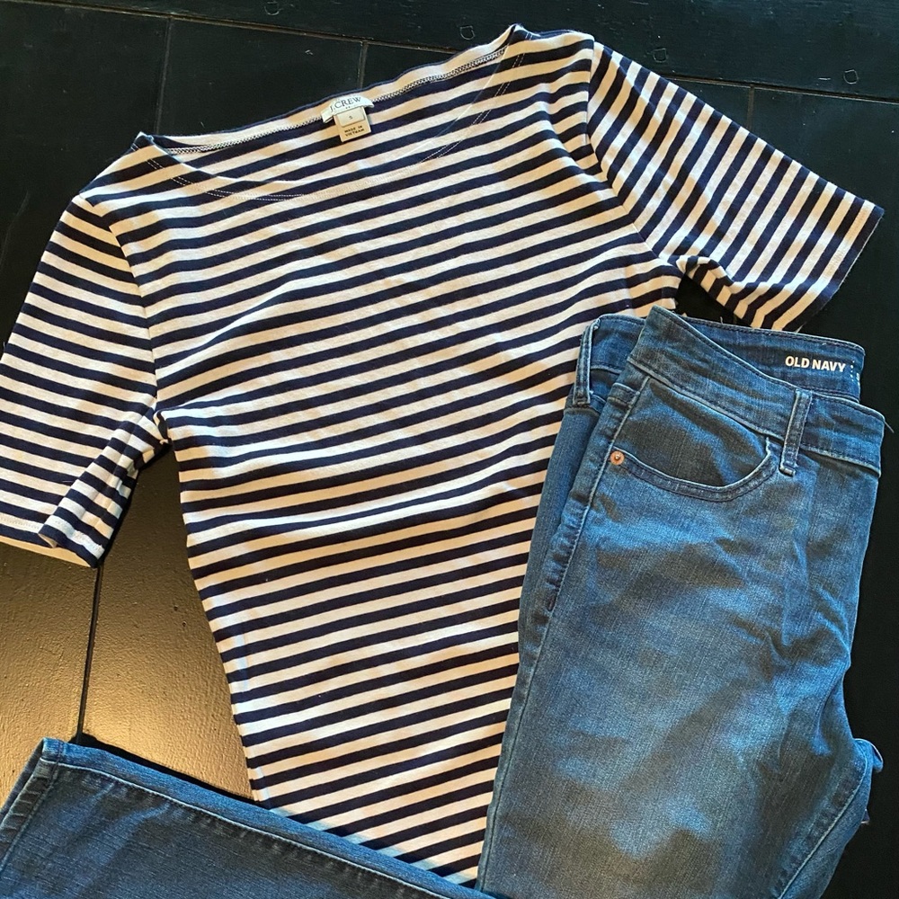 J Crew navy and white stripe top size small